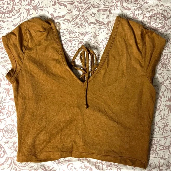 Privy brown Suede tied up Crop Top - Picture 4 of 5